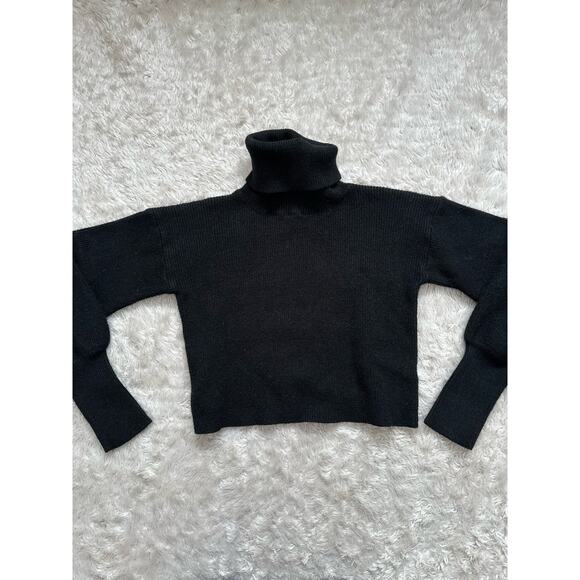 Fashion Nova Small Dark Green Cropped Knit Turtleneck Sweater Balloon Sleeve - Picture 3 of 7